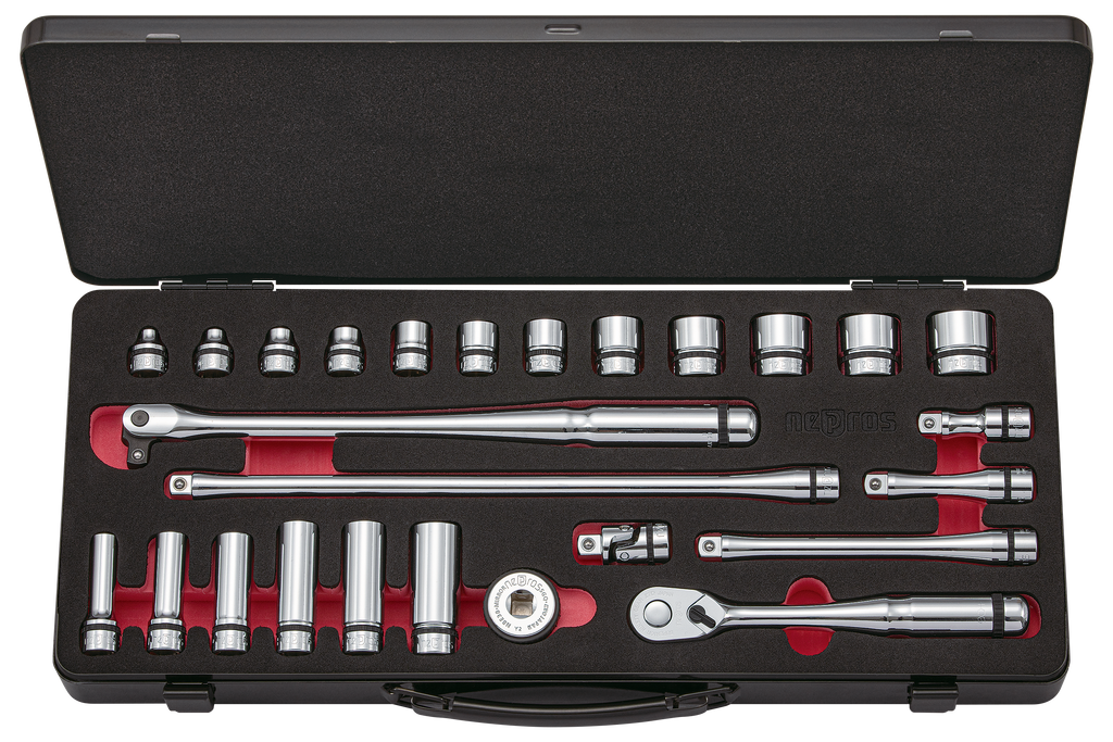 3/8"sq. Socket Wrench Set (6pt.) Metric (26pcs.) with Steel Case