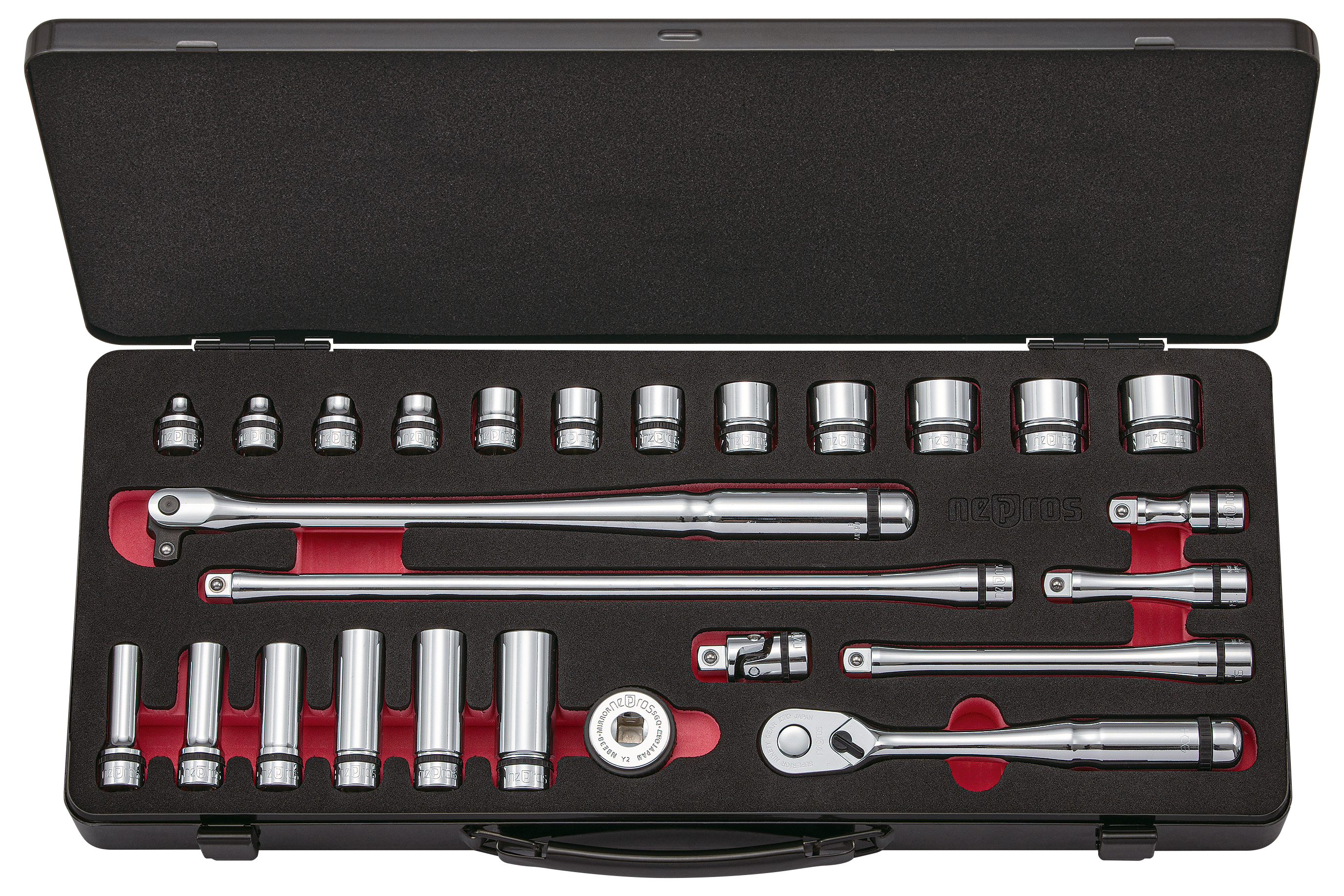 3/8"sq. Socket Wrench Set (6pt.) Metric (26pcs.) with Steel Case